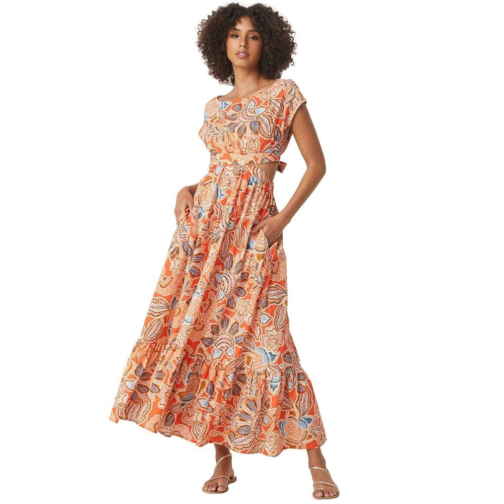 Misa Los Angeles Dana Mae Maxi Dress in Tangerine Floral Cutout Backless L NWT